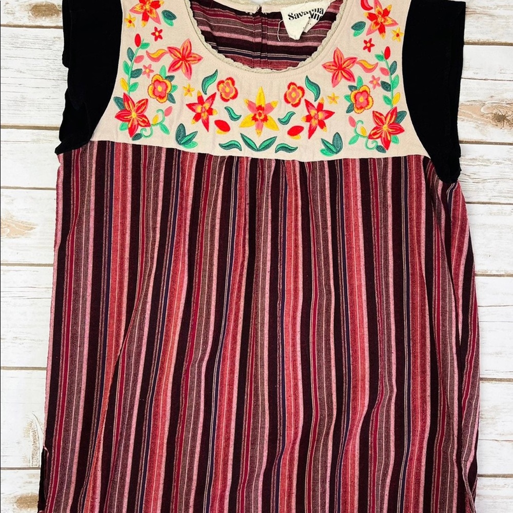 Savanna Jane Boho Stripe Embroidered Flutter Sleeve Top Size S Small